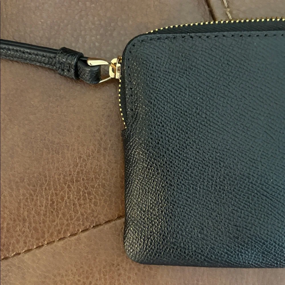 Coach Black Leather Wristlet with Gold‎ Details